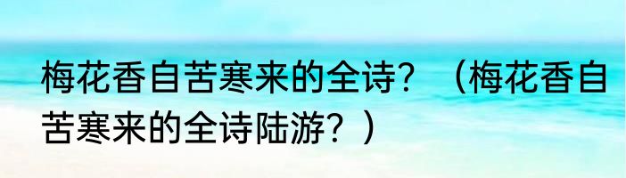 梅花香自苦寒来的全诗？（梅花香自苦寒来的全诗陆游？）