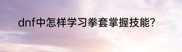 dnf中怎样学习拳套掌握技能？