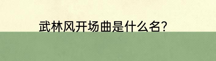 武林风开场曲是什么名？