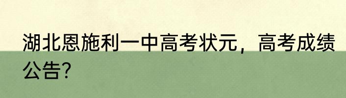 湖北恩施利一中高考状元，高考成绩公告？