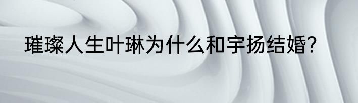 璀璨人生叶琳为什么和宇扬结婚？