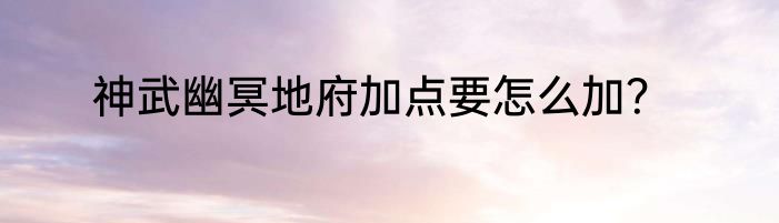 神武幽冥地府加点要怎么加？