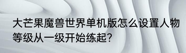大芒果魔兽世界单机版怎么设置人物等级从一级开始练起？