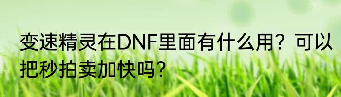变速精灵在DNF里面有什么用？可以把秒拍卖加快吗？