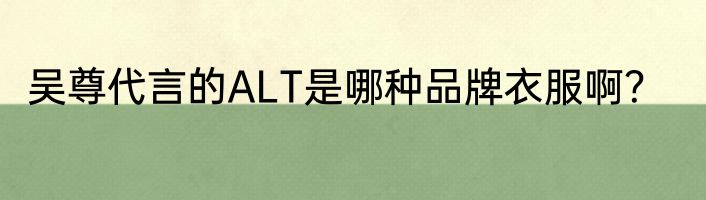 吴尊代言的ALT是哪种品牌衣服啊？