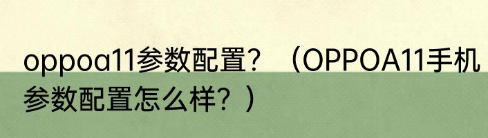 oppoa11参数配置？（OPPOA11手机参数配置怎么样？）