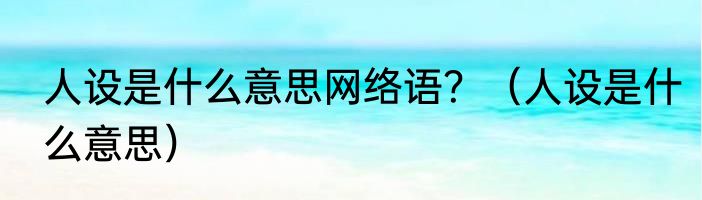 人设是什么意思网络语？（人设是什么意思）