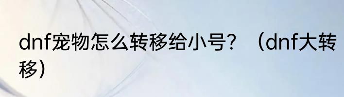 dnf宠物怎么转移给小号？（dnf大转移）