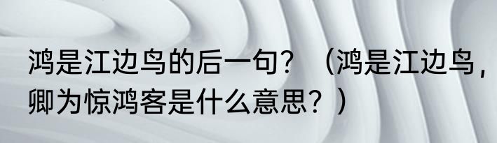 鸿是江边鸟的后一句？（鸿是江边鸟，卿为惊鸿客是什么意思？）