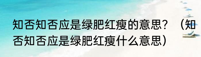 知否知否应是绿肥红瘦的意思？（知否知否应是绿肥红瘦什么意思）