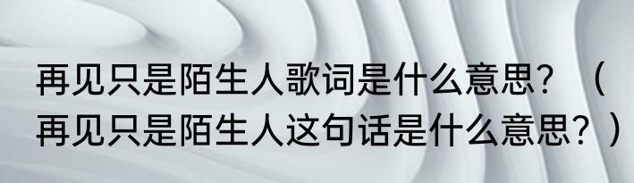 再见只是陌生人歌词是什么意思？（再见只是陌生人这句话是什么意思？）