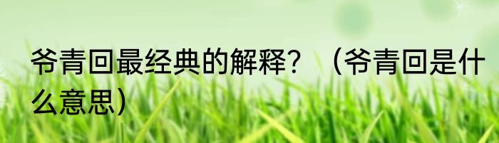 爷青回最经典的解释？（爷青回是什么意思）