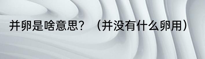 并卵是啥意思？（并没有什么卵用）