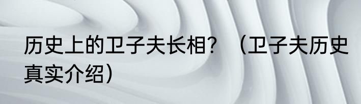 历史上的卫子夫长相？（卫子夫历史真实介绍）