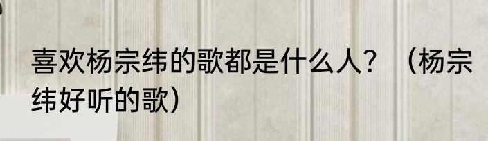 喜欢杨宗纬的歌都是什么人？（杨宗纬好听的歌）