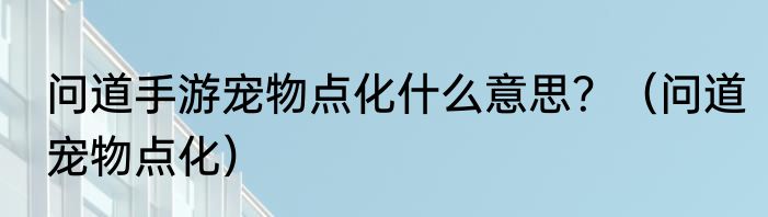 问道手游宠物点化什么意思？（问道宠物点化）