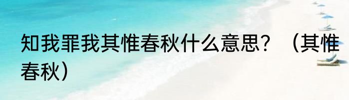 知我罪我其惟春秋什么意思？（其惟春秋）