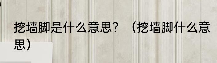 挖墙脚是什么意思？（挖墙脚什么意思）