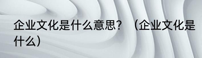 企业文化是什么意思？（企业文化是什么）