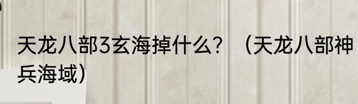 天龙八部3玄海掉什么？（天龙八部神兵海域）