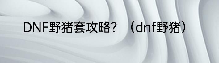 DNF野猪套攻略？（dnf野猪）