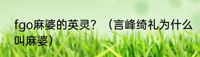 fgo麻婆的英灵？（言峰绮礼为什么叫麻婆）