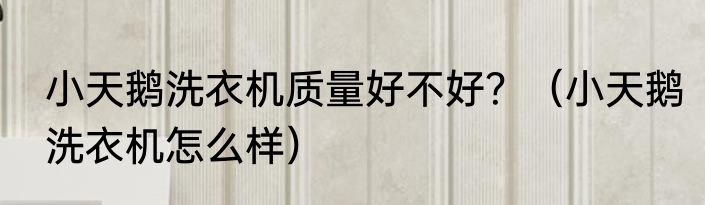 小天鹅洗衣机质量好不好？（小天鹅洗衣机怎么样）