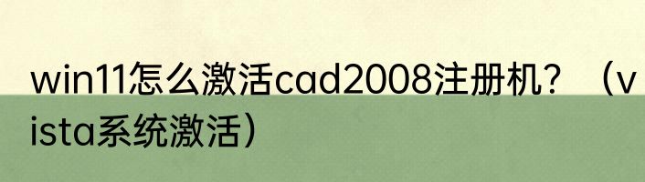 win11怎么激活cad2008注册机？（vista系统激活）