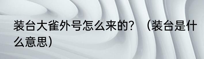 装台大雀外号怎么来的？（装台是什么意思）