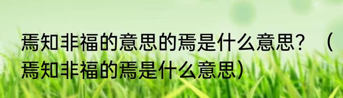 焉知非福的意思的焉是什么意思？（焉知非福的焉是什么意思）