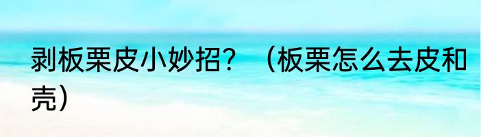 剥板栗皮小妙招？（板栗怎么去皮和壳）