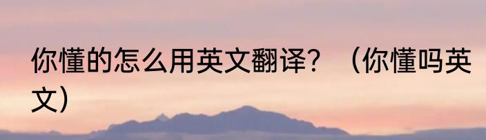 你懂的怎么用英文翻译？（你懂吗英文）