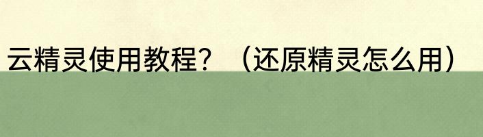 云精灵使用教程？（还原精灵怎么用）