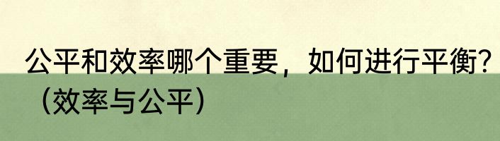 公平和效率哪个重要，如何进行平衡？（效率与公平）