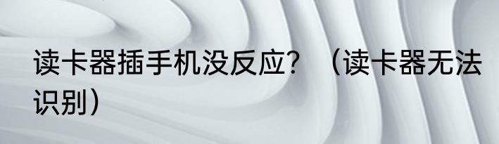 读卡器插手机没反应？（读卡器无法识别）