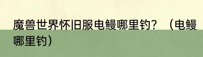 魔兽世界怀旧服电鳗哪里钓？（电鳗哪里钓）