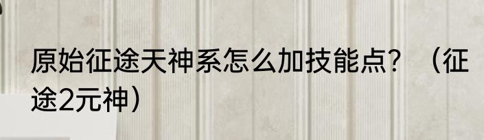原始征途天神系怎么加技能点？（征途2元神）