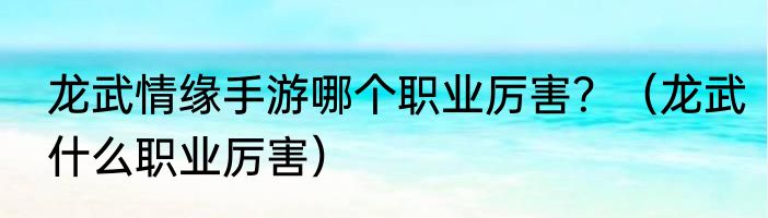 龙武情缘手游哪个职业厉害？（龙武什么职业厉害）