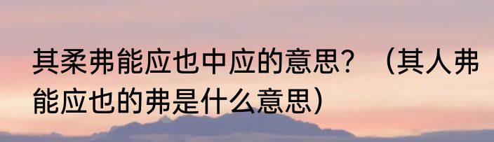 其柔弗能应也中应的意思？（其人弗能应也的弗是什么意思）