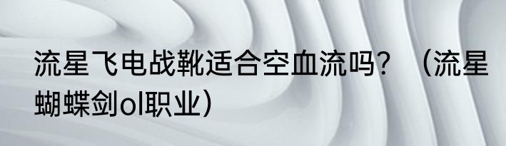 流星飞电战靴适合空血流吗？（流星蝴蝶剑ol职业）