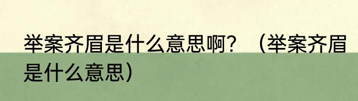 举案齐眉是什么意思啊？（举案齐眉是什么意思）