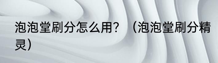 泡泡堂刷分怎么用？（泡泡堂刷分精灵）