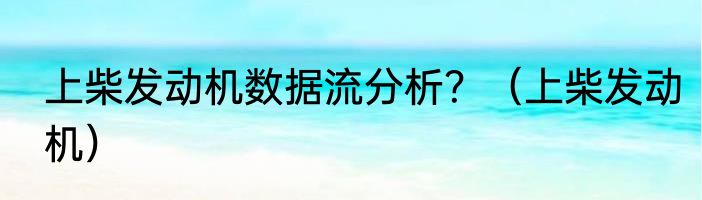 上柴发动机数据流分析？（上柴发动机）