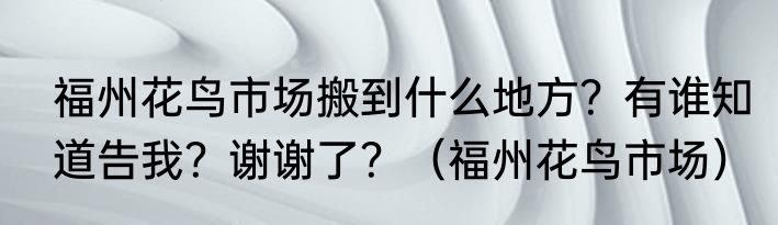 福州花鸟市场搬到什么地方？有谁知道告我？谢谢了？（福州花鸟市场）