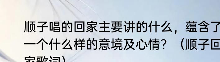 顺子唱的回家主要讲的什么，蕴含了一个什么样的意境及心情？（顺子回家歌词）
