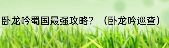 卧龙吟蜀国最强攻略？（卧龙吟巡查）