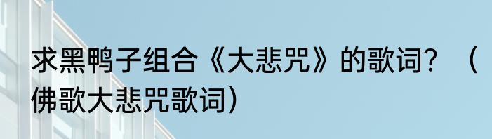 求黑鸭子组合《大悲咒》的歌词？（佛歌大悲咒歌词）
