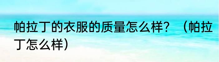 帕拉丁的衣服的质量怎么样？（帕拉丁怎么样）