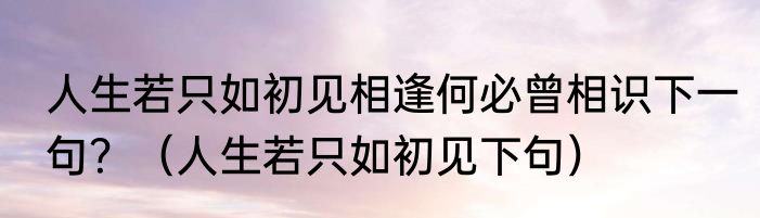 人生若只如初见相逢何必曾相识下一句？（人生若只如初见下句）
