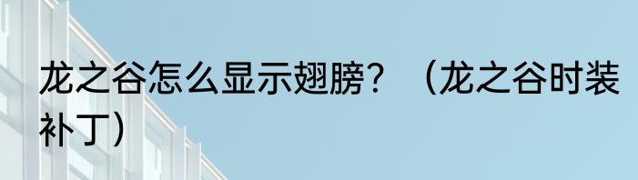 龙之谷怎么显示翅膀？（龙之谷时装补丁）